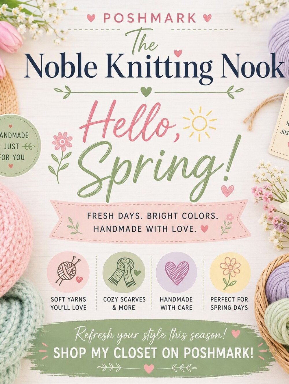 Hello, Spring! Knitting Nook Sign - Pastel Pink & Green Flyer